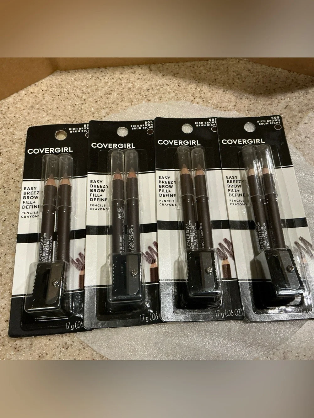 Lot of 4 Covergirl Easy Breezy Brow Fill + Define Eye Pencils #505 Rich Brown